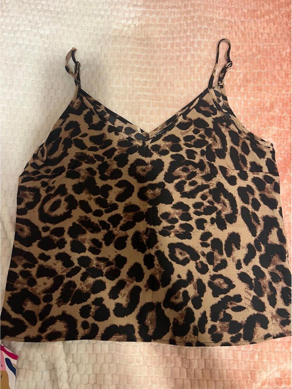 Leopard print top blouse shoulders straps
